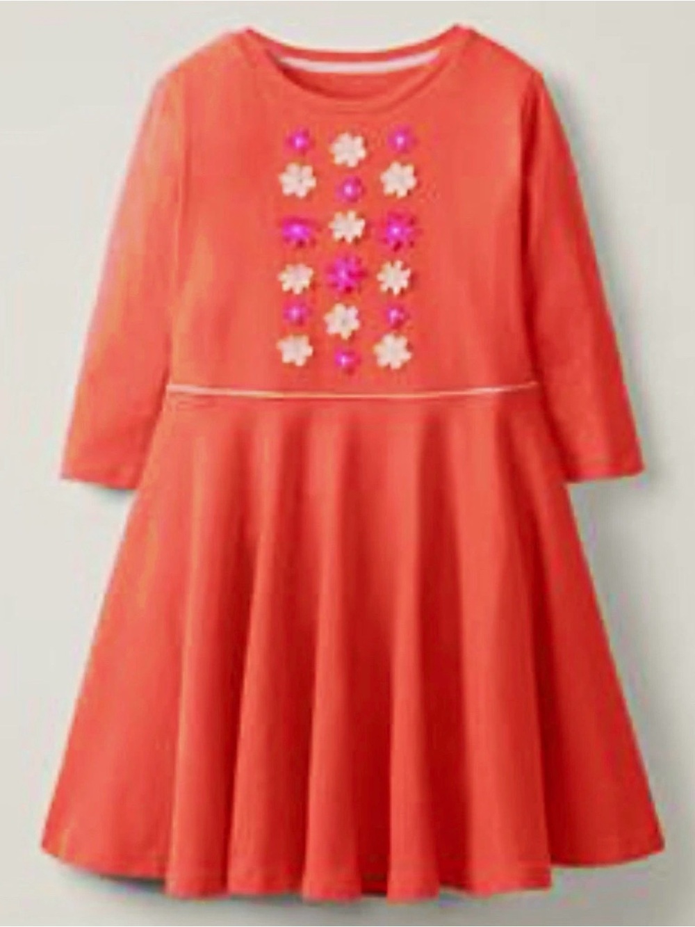 Mini Boden Girls 8-9Y Orange/Purple/White Floral Knit Dress Long Sleeve Applique